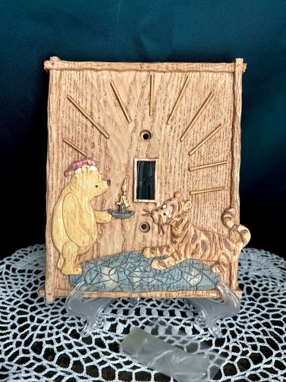 Vintage Disney Classic Pooh & Tigger White Ceramic Switch Plate with Wardware